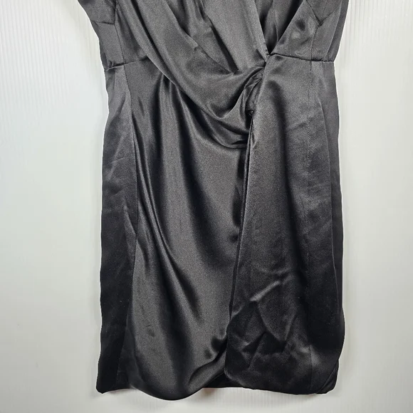 Michelle Mason Wide-Neck Faux Wrap Mini Dress In Black 100% Silk Deep V Neck 6 - Picture 5 of 14